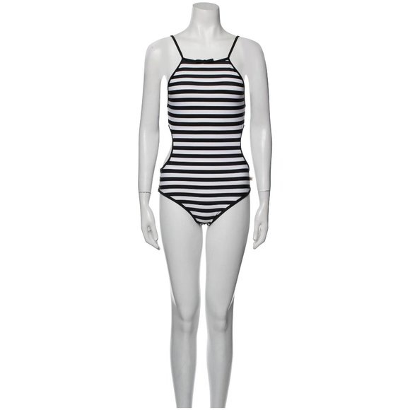 KATE SPADE New York Girls Striped Side Cutout 1 PC Swimsuit Black White sz 12 - Picture 3 of 13